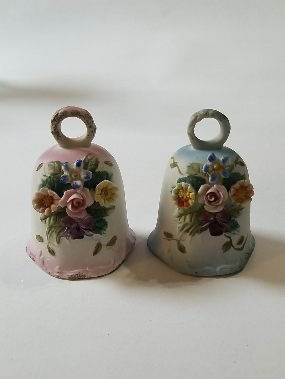 Vintage Porcelain Ceramic Decorative Bells Raised Flower Bouquets Handpainted